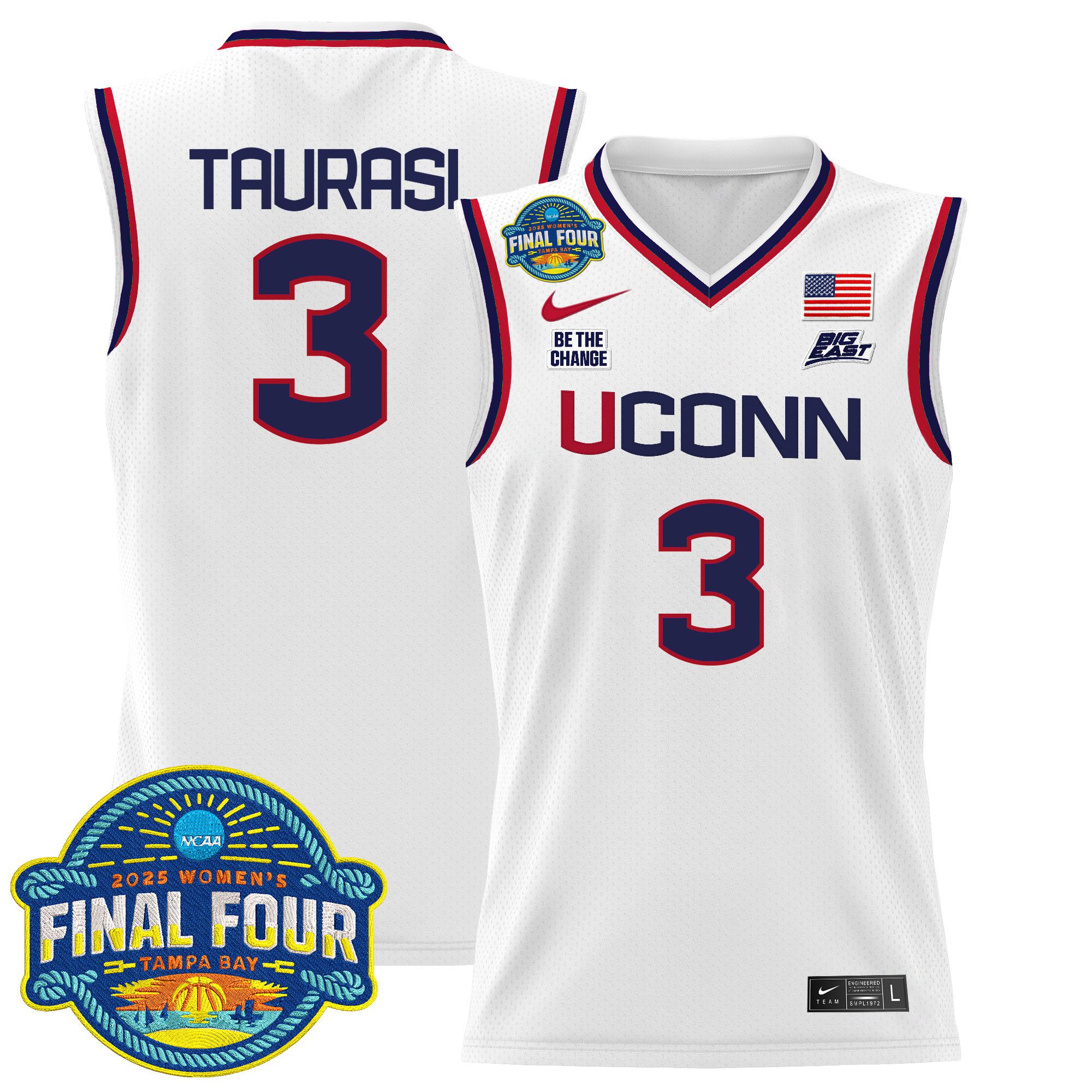 Men UConn Huskies #3 Taurasi White Nike 2025 Big Eat Final Four Patch Lightweight Basketball NCAA Jersey->more ncaa teams->NCAA Jersey